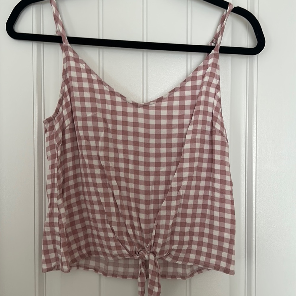 Pink Gingham tie front Tank